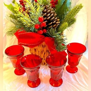 Fostoria Jamestown Set of 4 Ruby Red Goblets Juice Drinking Glasses Artsy MCM